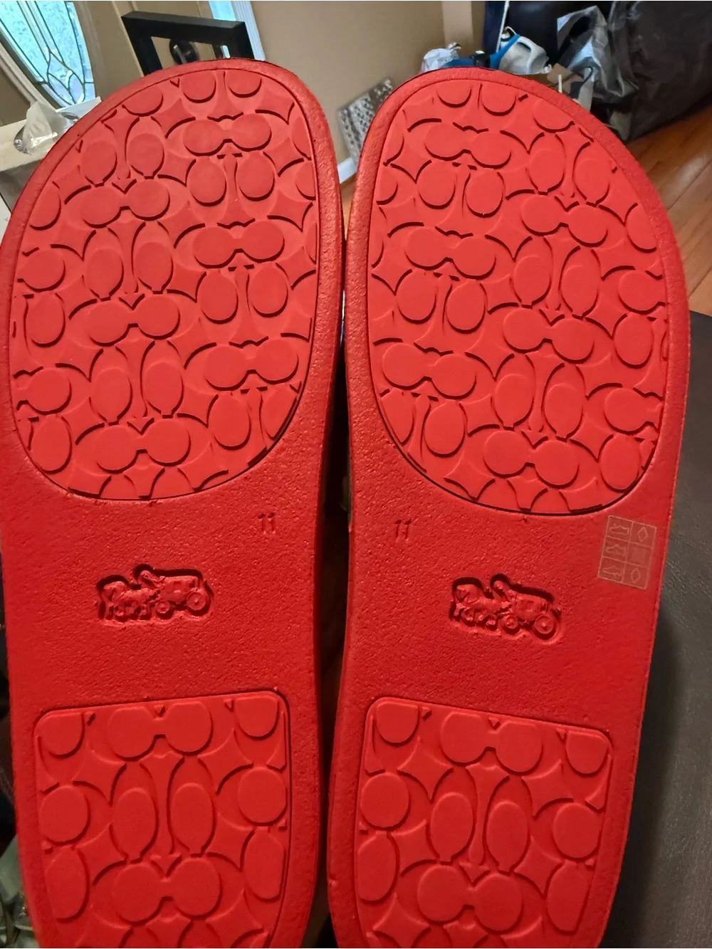 Coach Bright Red Slides with Multicolor Signature Strap - Picture 3 of 8